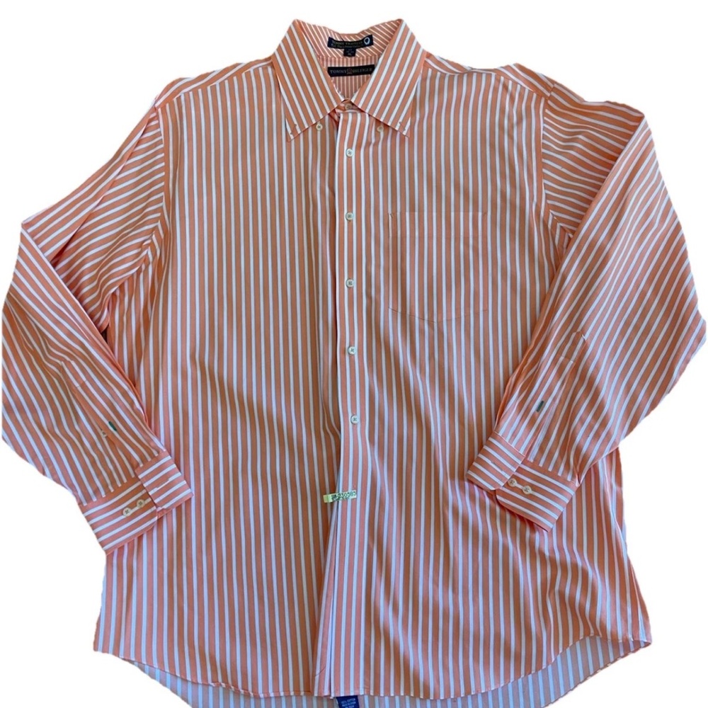 Tommy Hilfiger Traveler Y2K 100% cotton orange/white striped men’s size 17 / XL‎